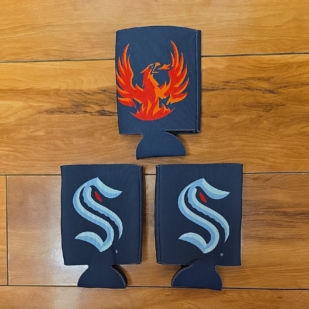 Seattle Kraken & Coachella Valley Firebirds Reversible Drink Cozies Set Of 3